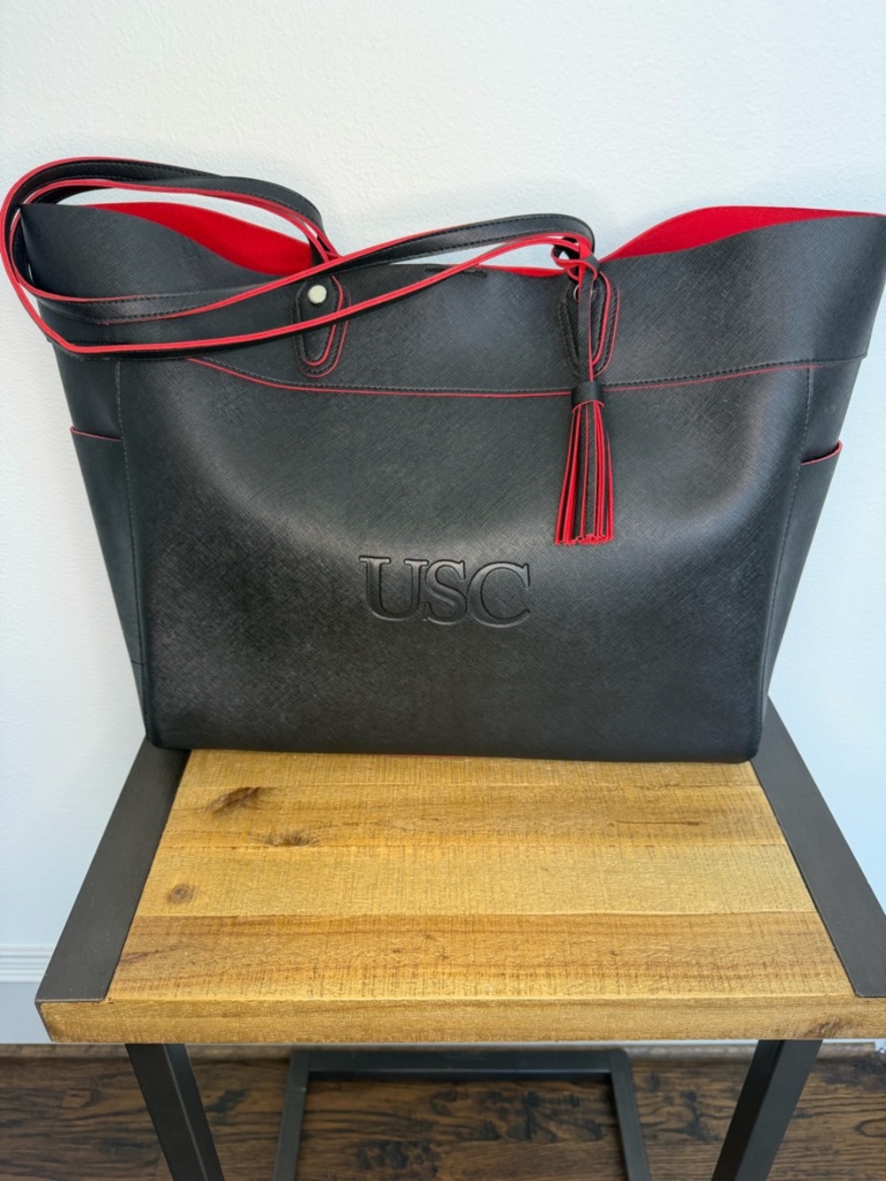 Black & Red Tote Bag with Contrast Trim - Unbranded - Picture 8 of 14